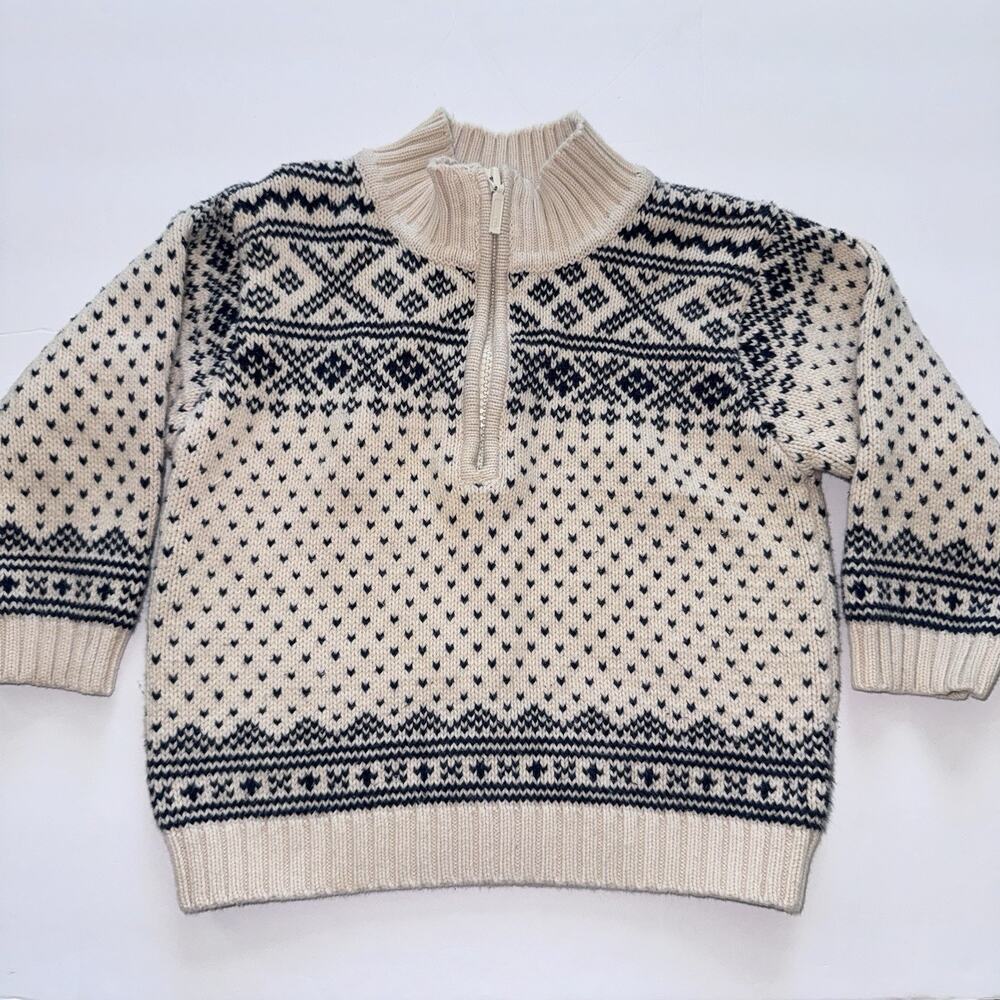 Gap Kids Vintage Fair Isle 1/4 Zip Sweater Cotton Woven Pullover 12-24 Months